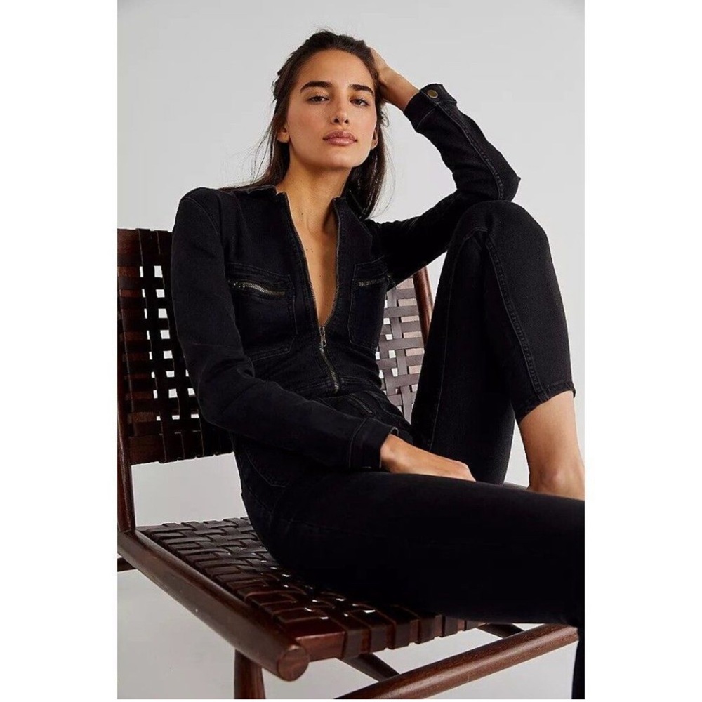 FREE PEOPLE LENNOX JUMPSUIT ONE PIECE COVERALL JUMPER IN BLACK LARGE